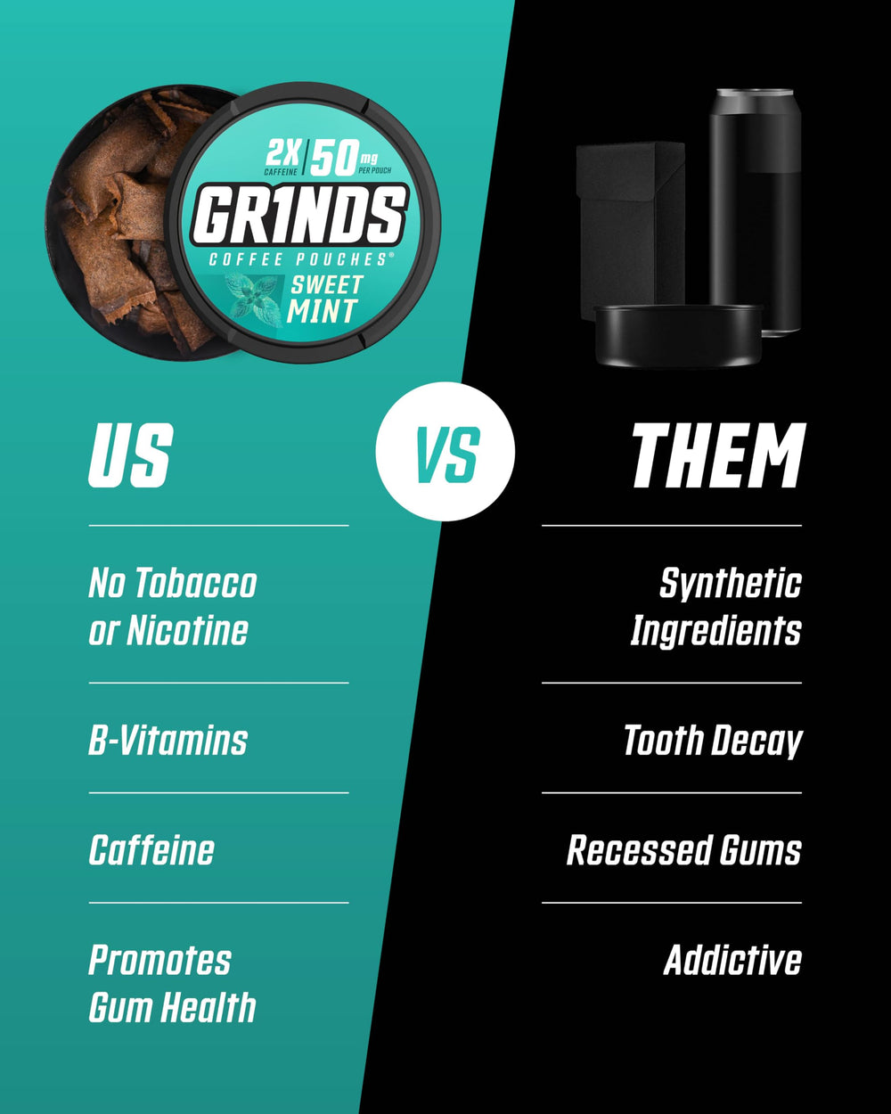 GRINDS Root Beer flavor pouch can for a playful energy boost.