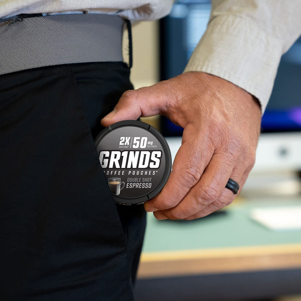 GRINDS Coffee Pouches ready-to-use on-the-go in pocket