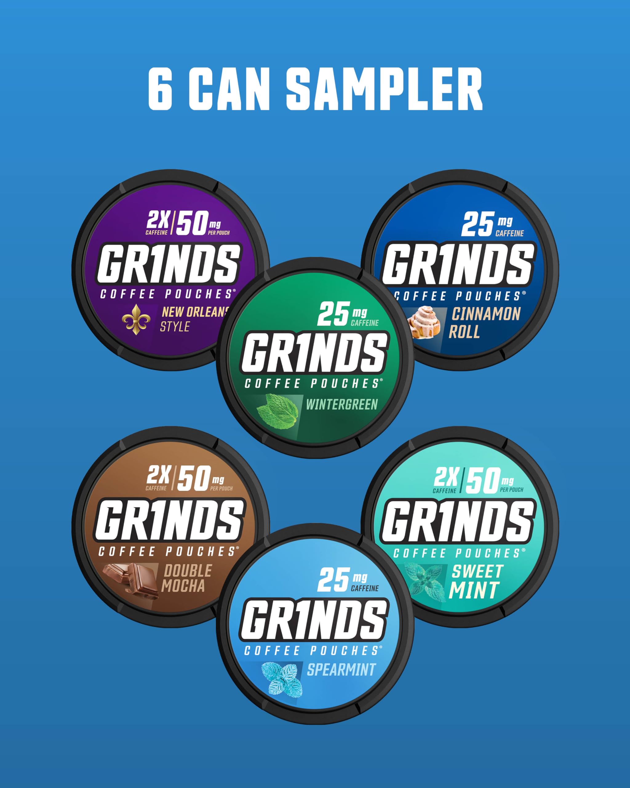GRINDS Spearmint coffee pouch with refreshing aroma and focus support.