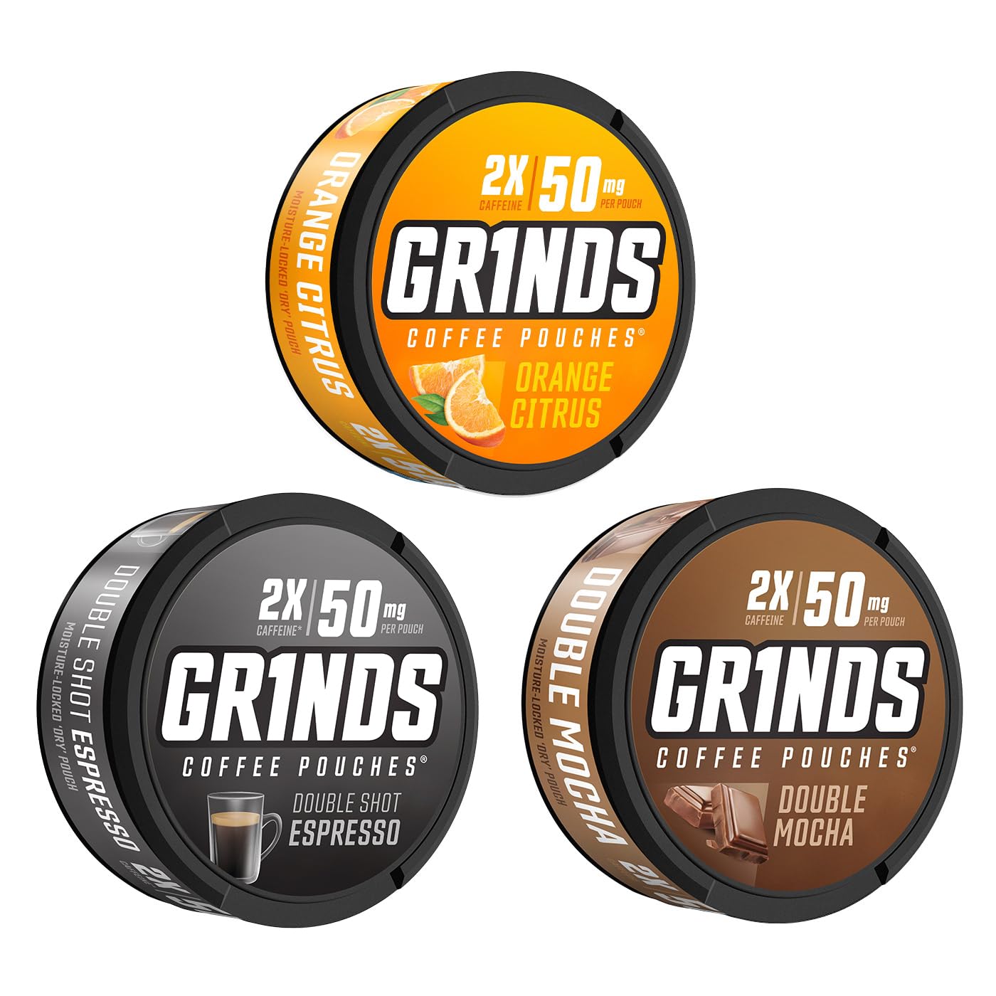GRINDS Double Mocha can close-up highlighting rich coffee flavor.