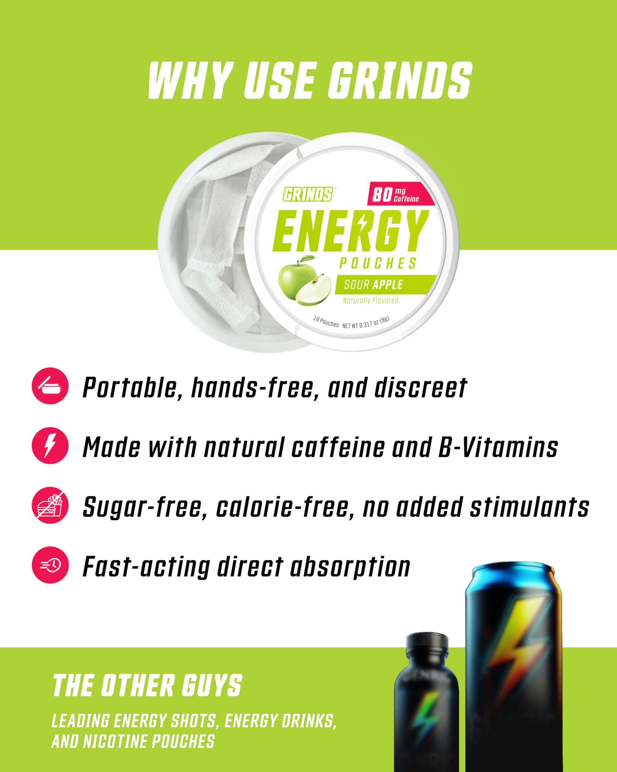 GRINDS Energy Pouches tucked in a pocket for on-the-go energy.