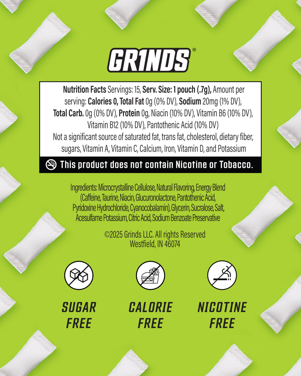 GRINDS Energy Pouches Sour Apple on desk for a sugar-free boost.