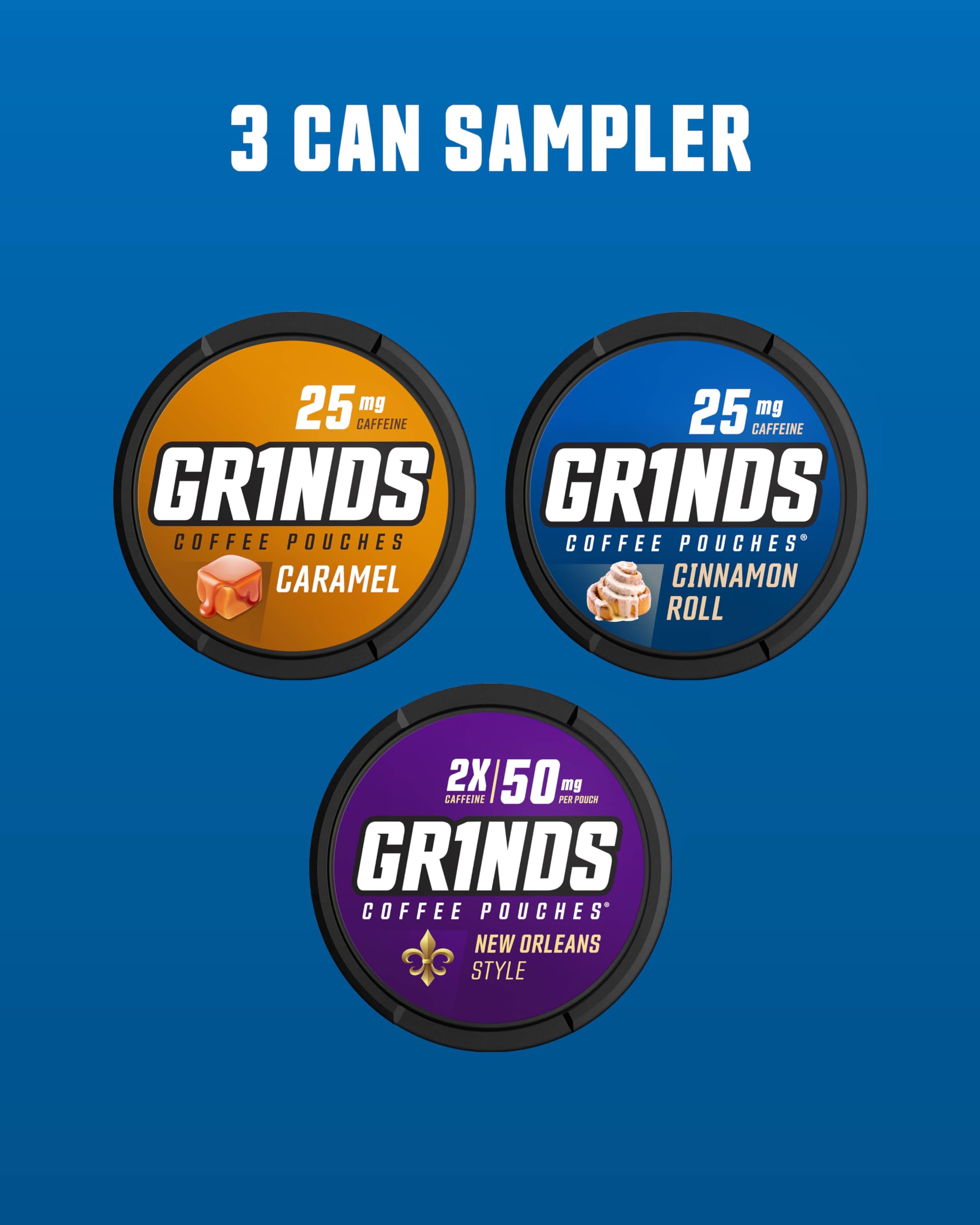 GRINDS new-3-can sampler can front - try all flavors in a compact pack.
