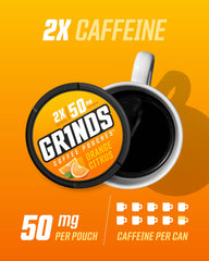 Grinds Orange Citrus pouches inside can displayed for freshness