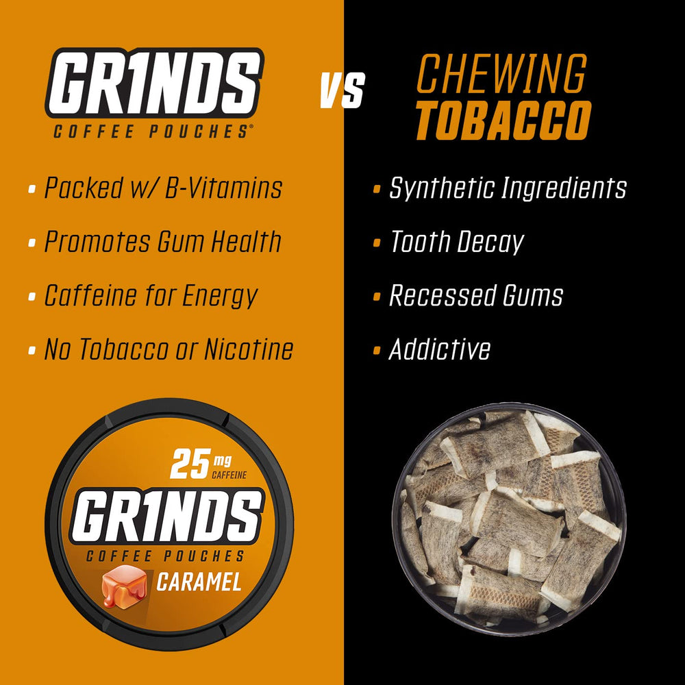 GRINDS pouch equals quarter cup of coffee, portable caffeine
