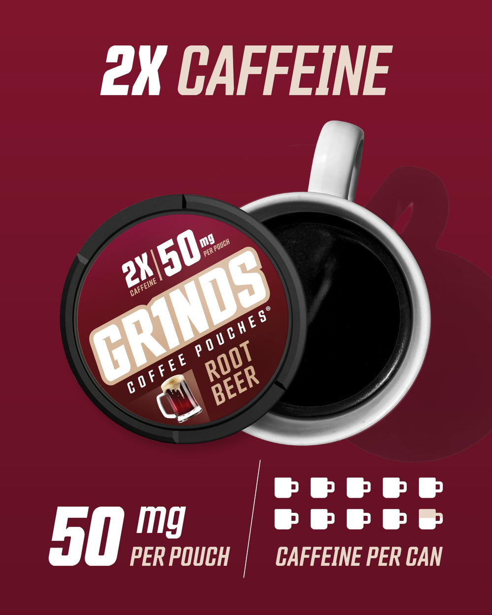 GRINDS Root Beer pouches in outdoor use for on-the-go energy.