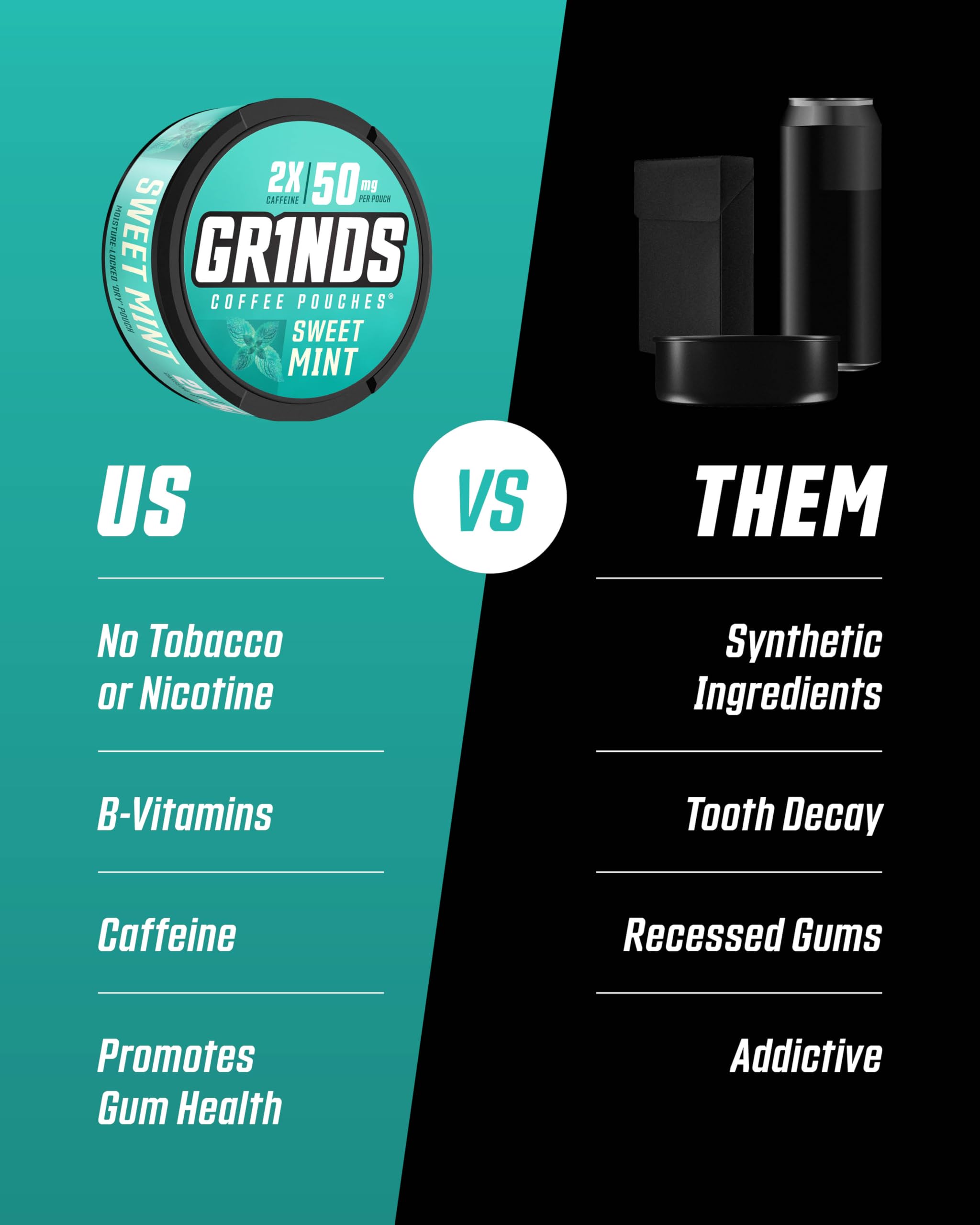 Grinds Sweet Mint nicotine-free pouches offer clean energy
