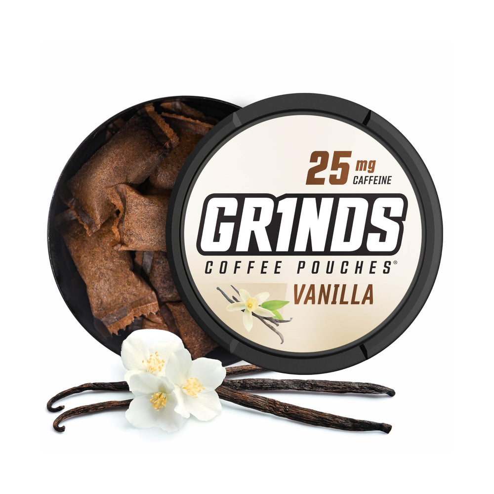 GRINDS Vanilla Coffee Pouch can front with fresh aroma and convenient energy.