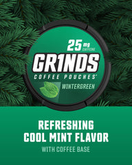 Grinds Wintergreen can opened to reveal 18 pouches.