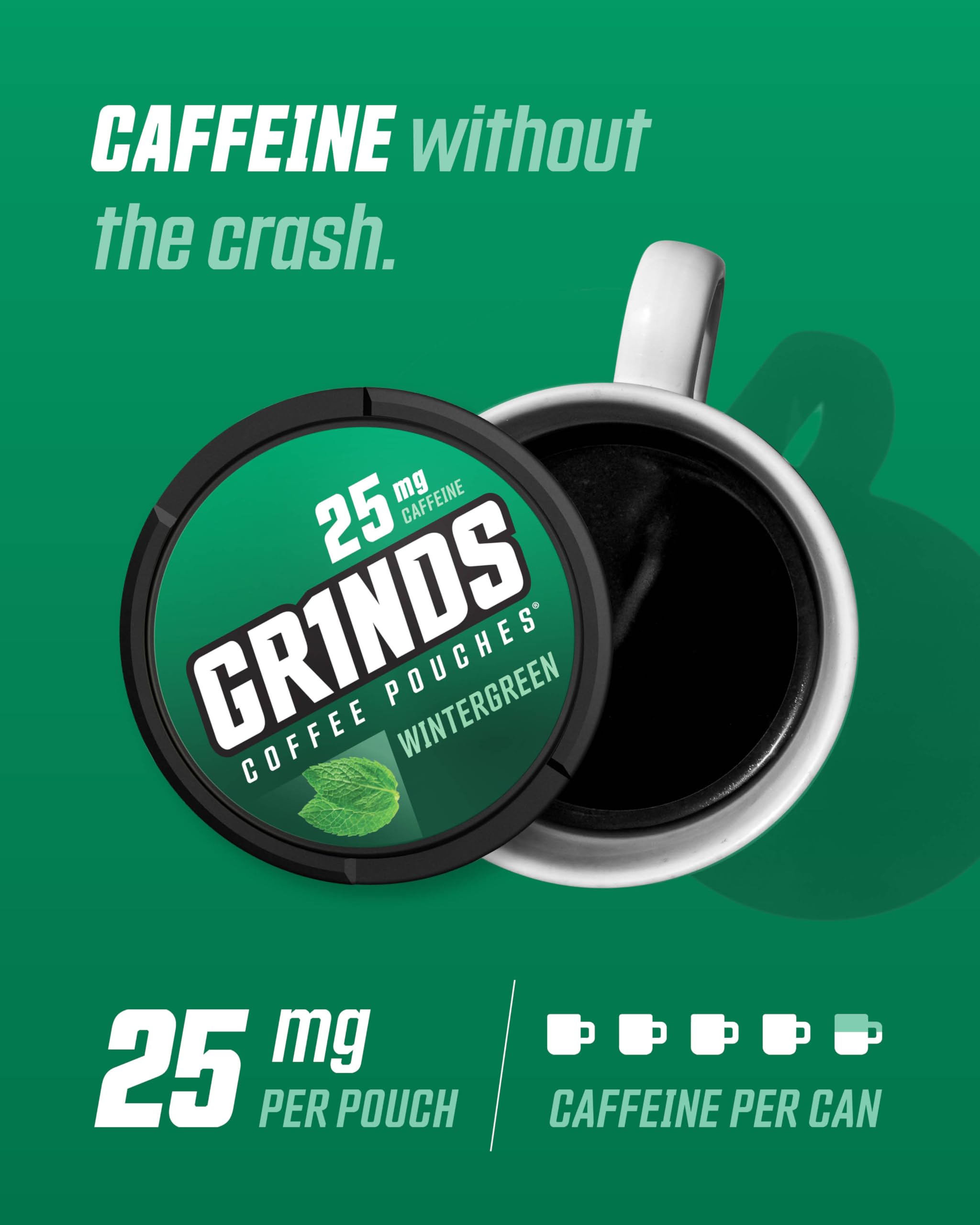 GRINDS Wintergreen pouch open, ready for quick, mess-free consumption