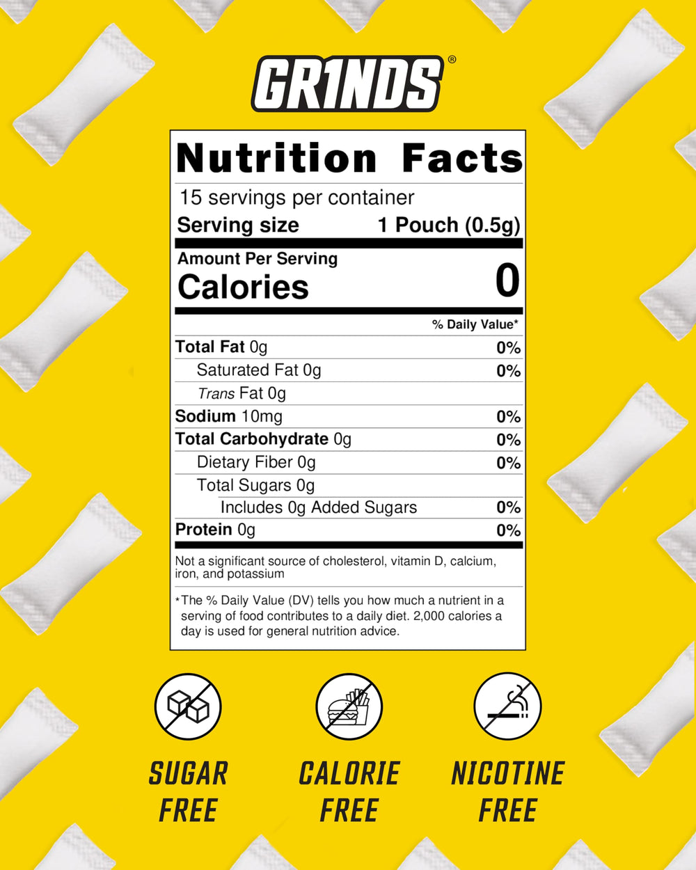 GRINDS Zero.O Piña Colada can and pouches display, tropical flavor option.