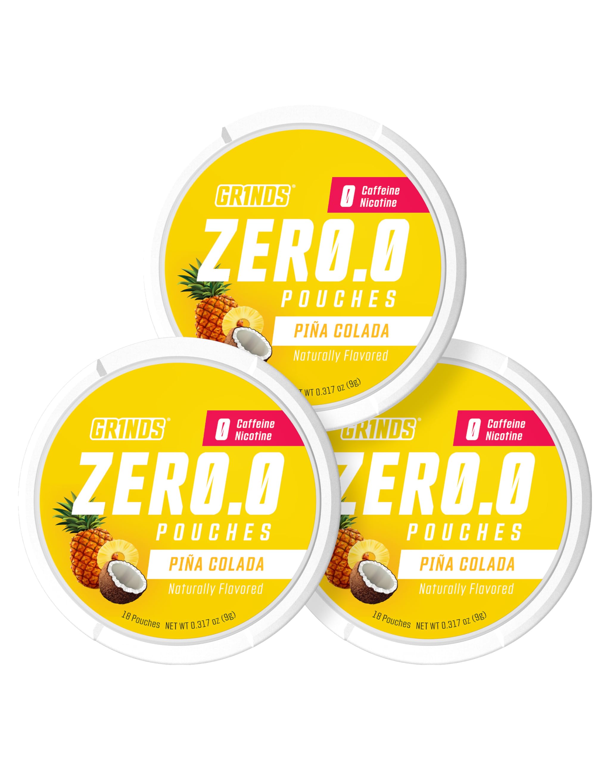 GRINDS Zero.O Piña Colada pouch front view, zero calories, bold flavor on the go.