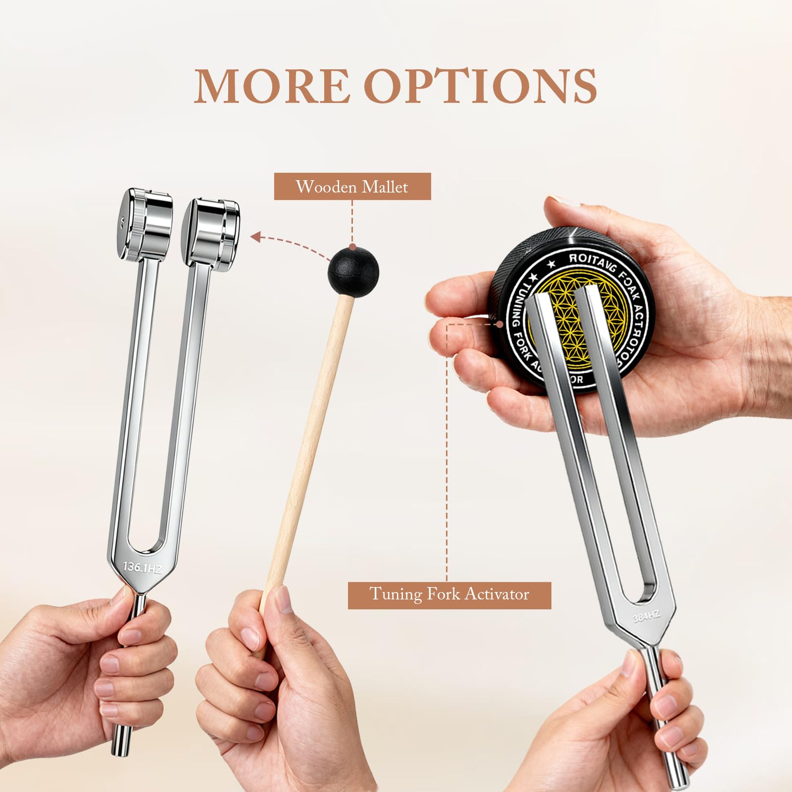 GRKZBKW wooden mallet for clean, controlled tuning fork strikes.