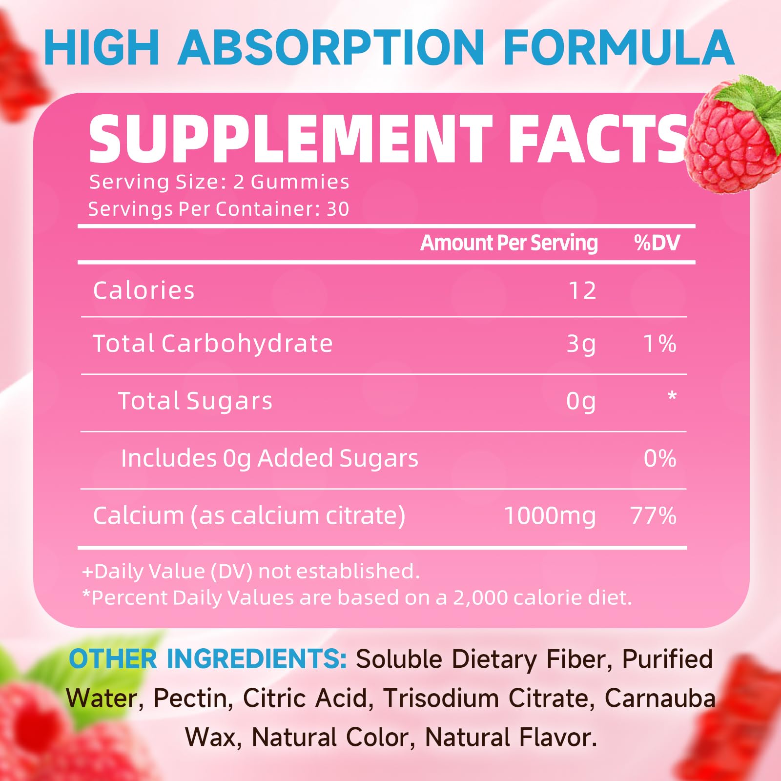 GrnLife calcium citrate gummies close-up showing raspberry flavor and chewy texture.