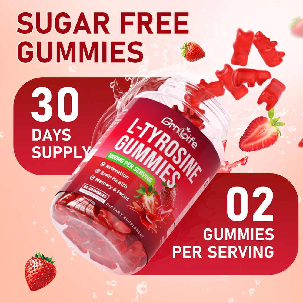 GrnLife L Tyrosine Gummies 60-count bottle for monthly supply.