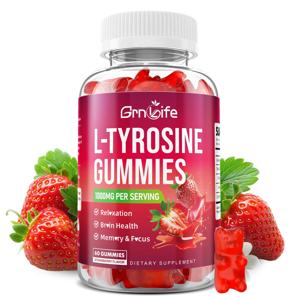 GrnLife L Tyrosine Gummies bottle front for focus support.