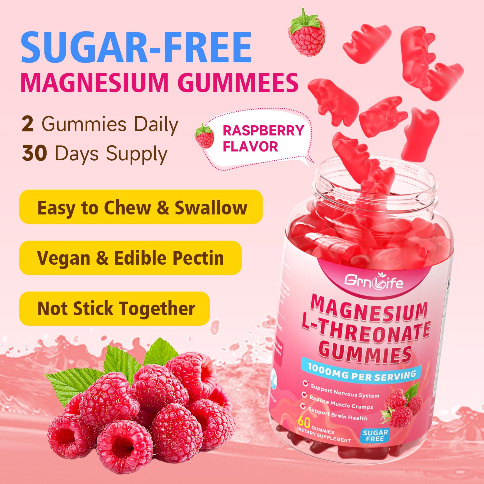 Two-bottle GrnLife magnesium L-Threonate gummy pack ready for shelves.