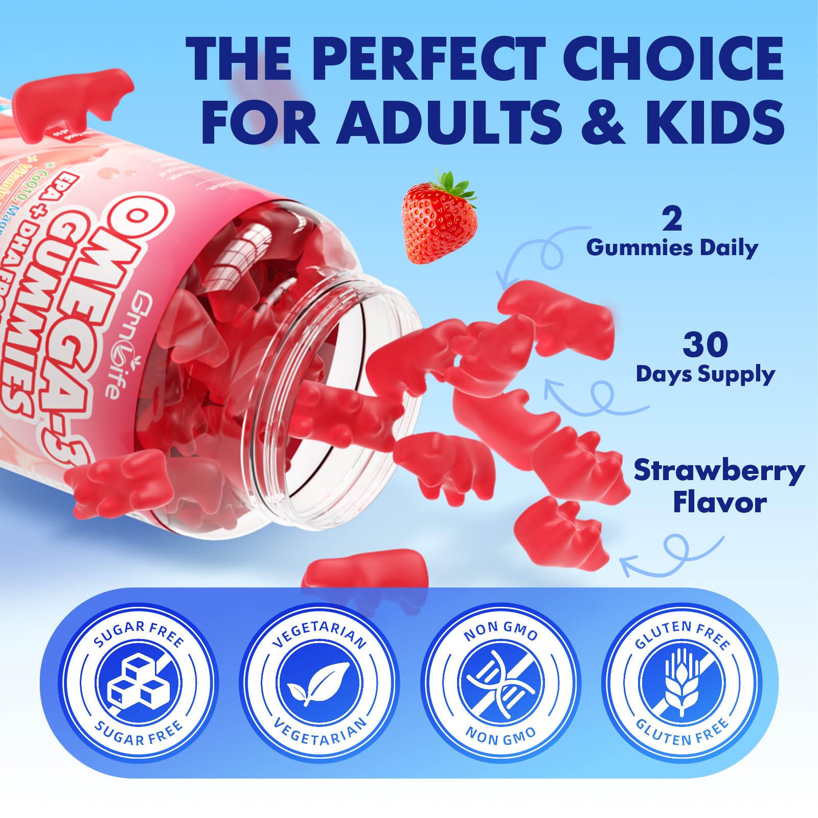 GrnLife vegan omega-3 gummies label highlights added vitamins and minerals