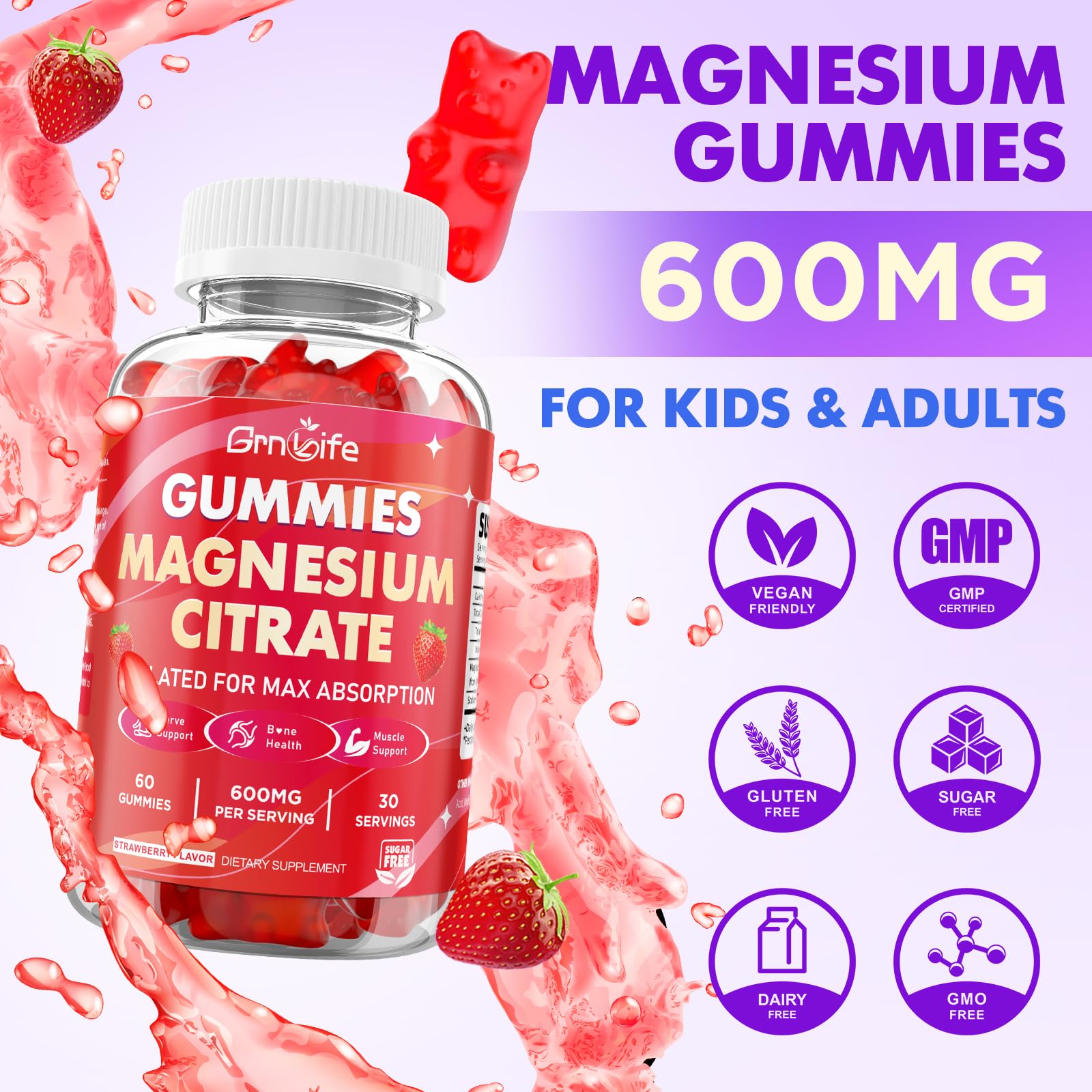 GrnLife vegan magnesium citrate gummies for a plant-based supplement