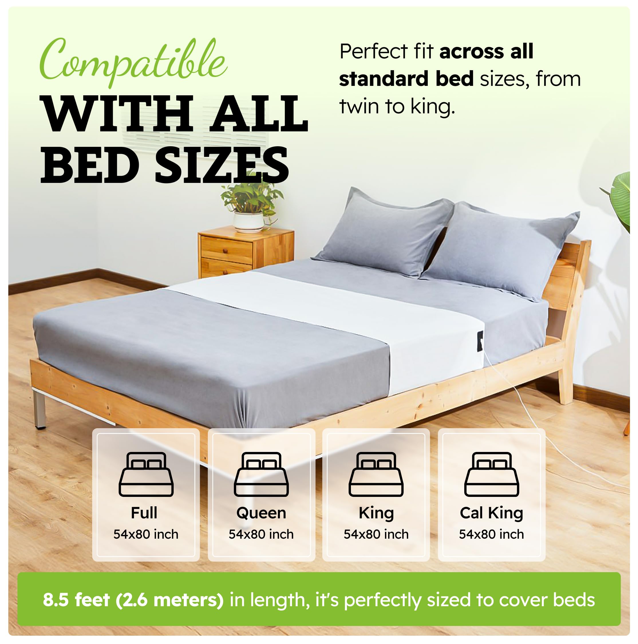 GroundingWell 8.5-foot sheet provides full-body grounding for large and small beds alike.