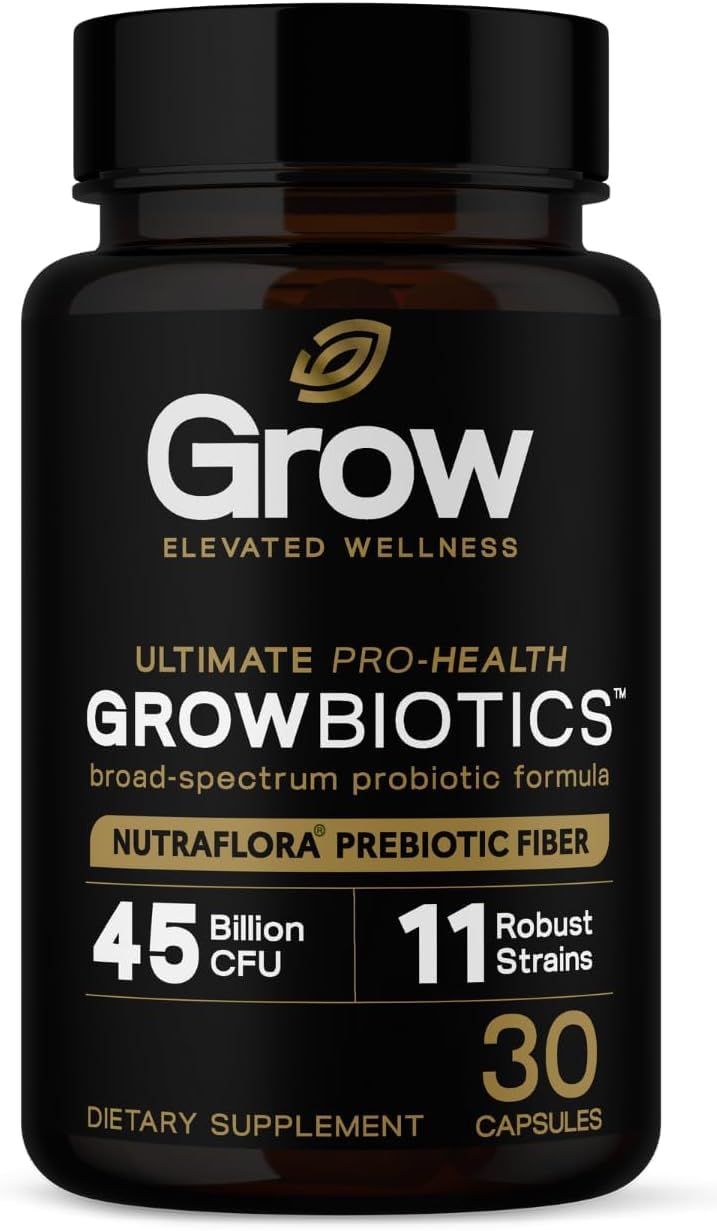GrowBiotics bottle on counter showing daily gut balance and ease of use