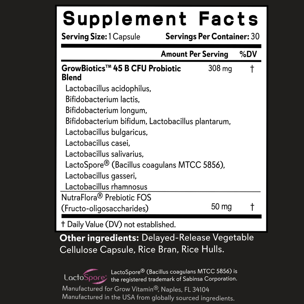 GrowBiotics dairy-free gluten-free label for allergen-conscious option