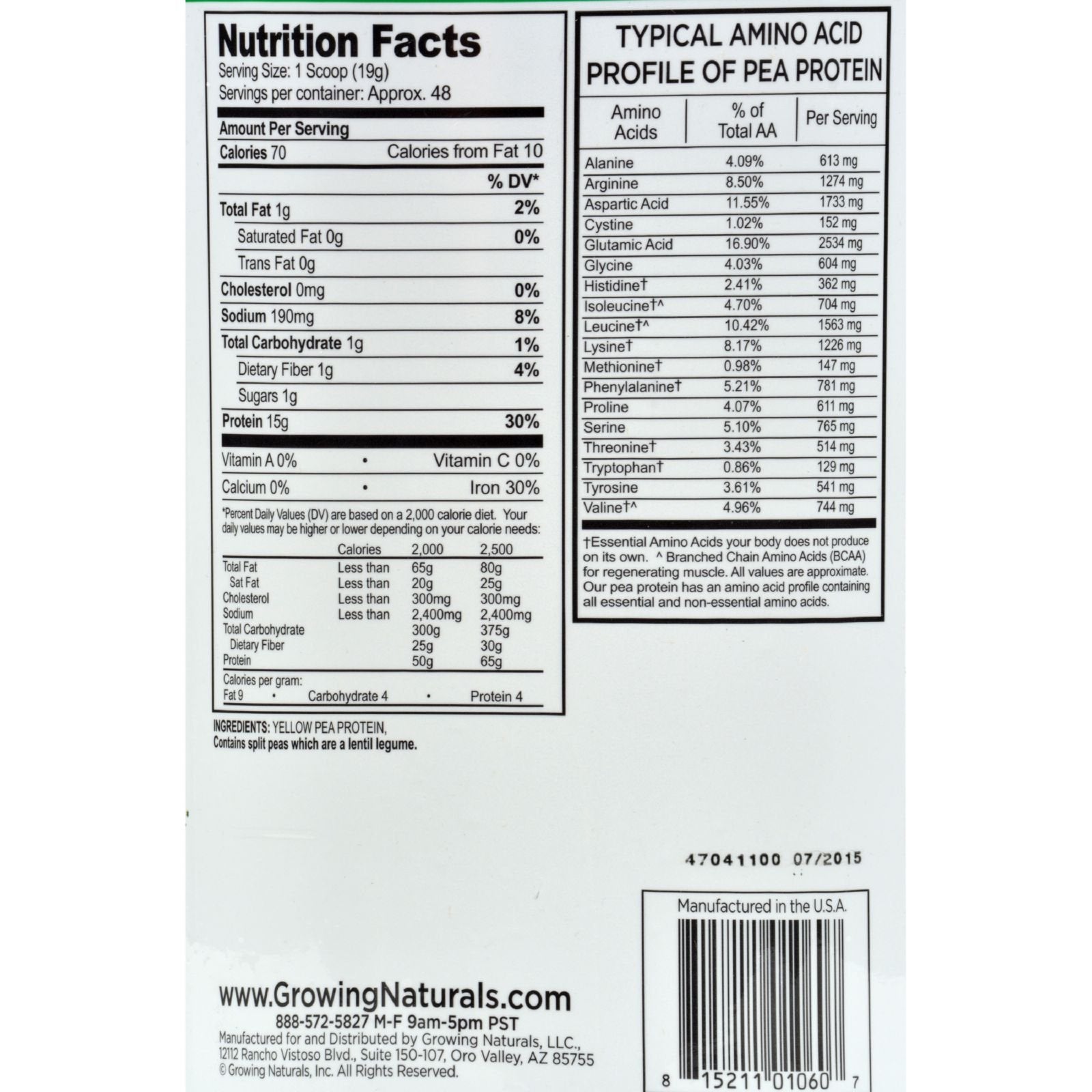 Growing Naturals pea protein scoop in shake, smooth texture and clean nutrition