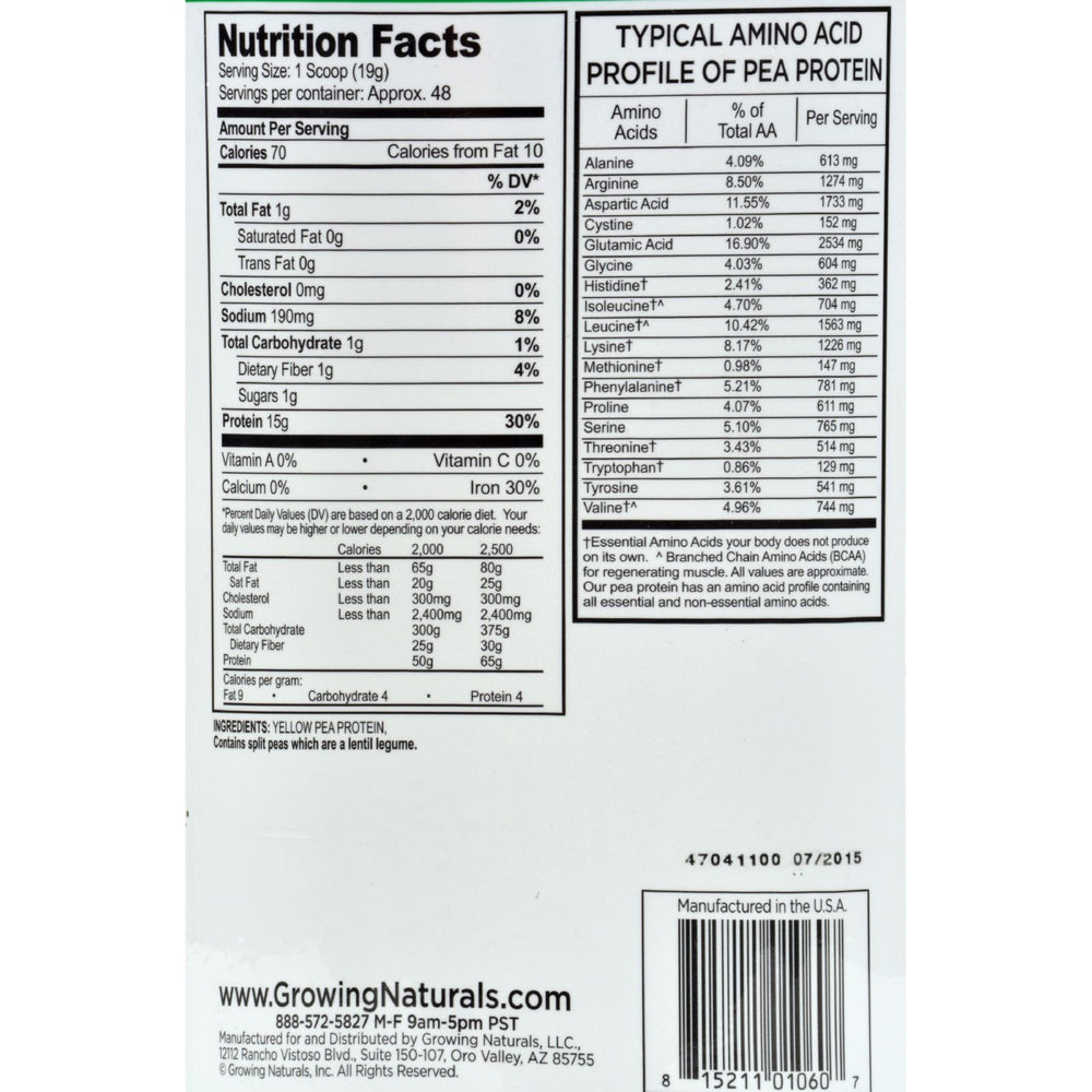 Growing Naturals pea protein scoop in shake, smooth texture and clean nutrition