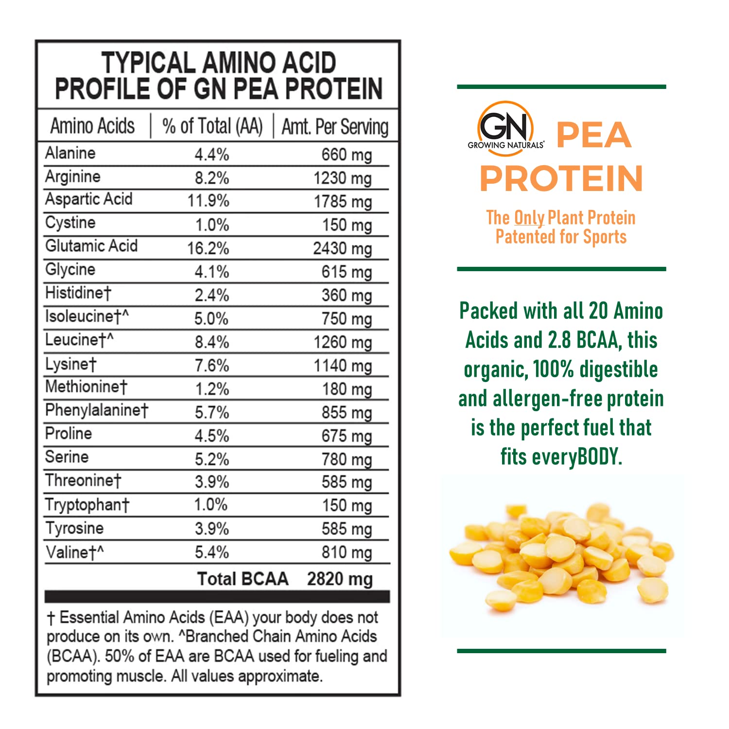 Growing Naturals Raw Pea Protein Powder scoop emphasizes convenient protein on demand.