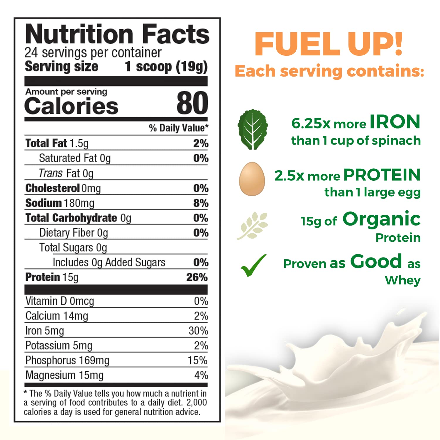 Growing Naturals pea protein scoop on countertop, convenient daily protein boost