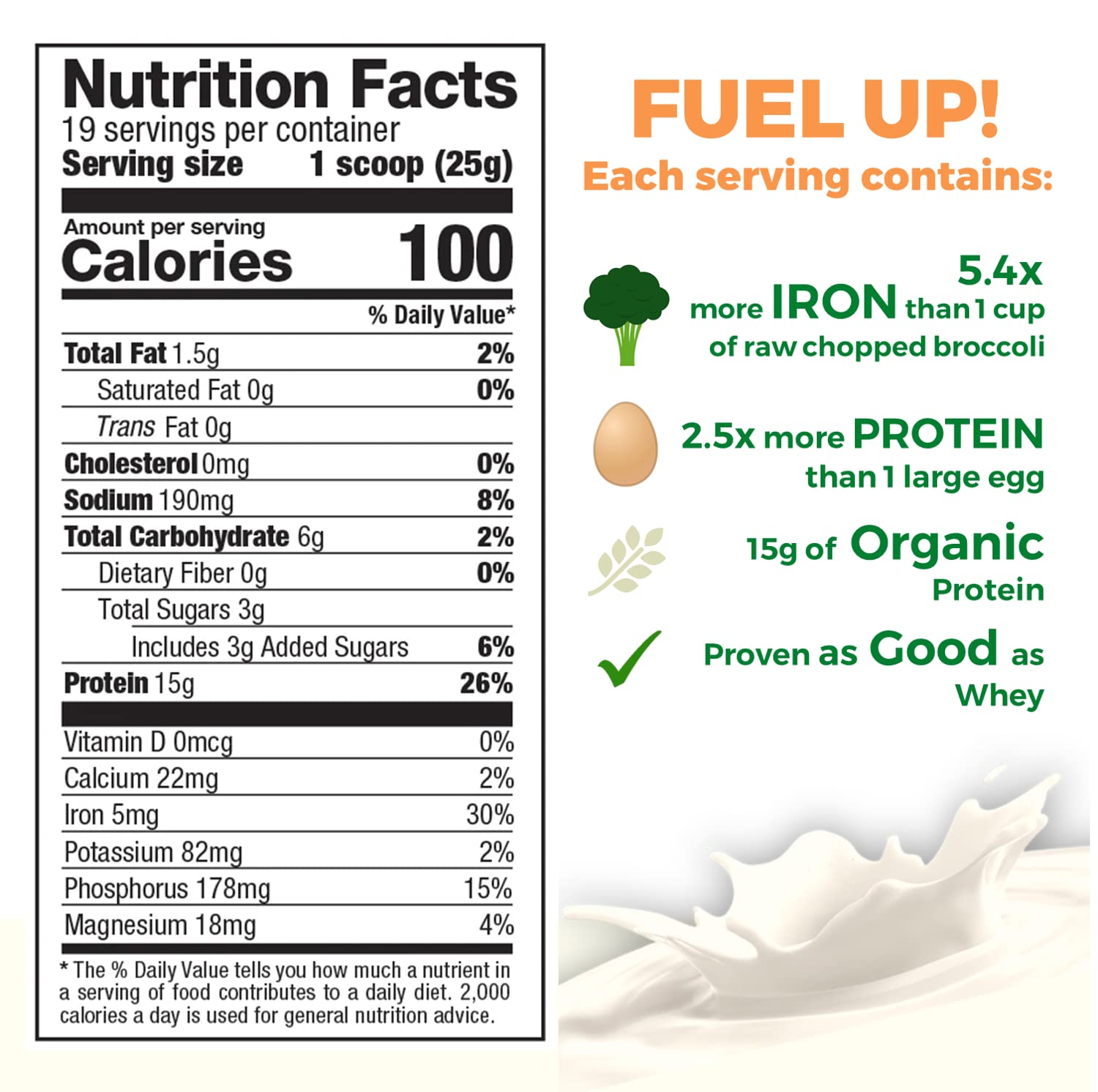 Growing Naturals rice protein scoop shows convenient serving for quick protein boosts
