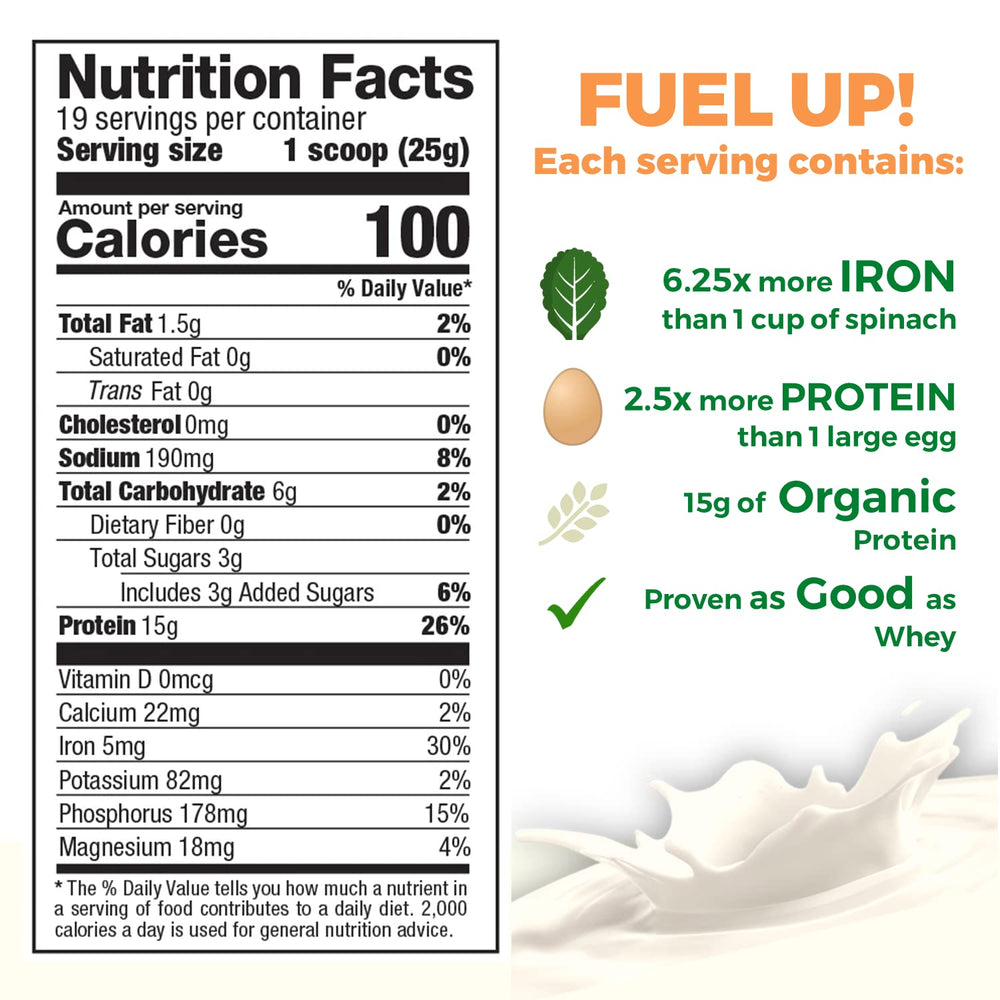 Growing Naturals Vanilla Blast pea protein shake glass for creamy low-sugar drinks.