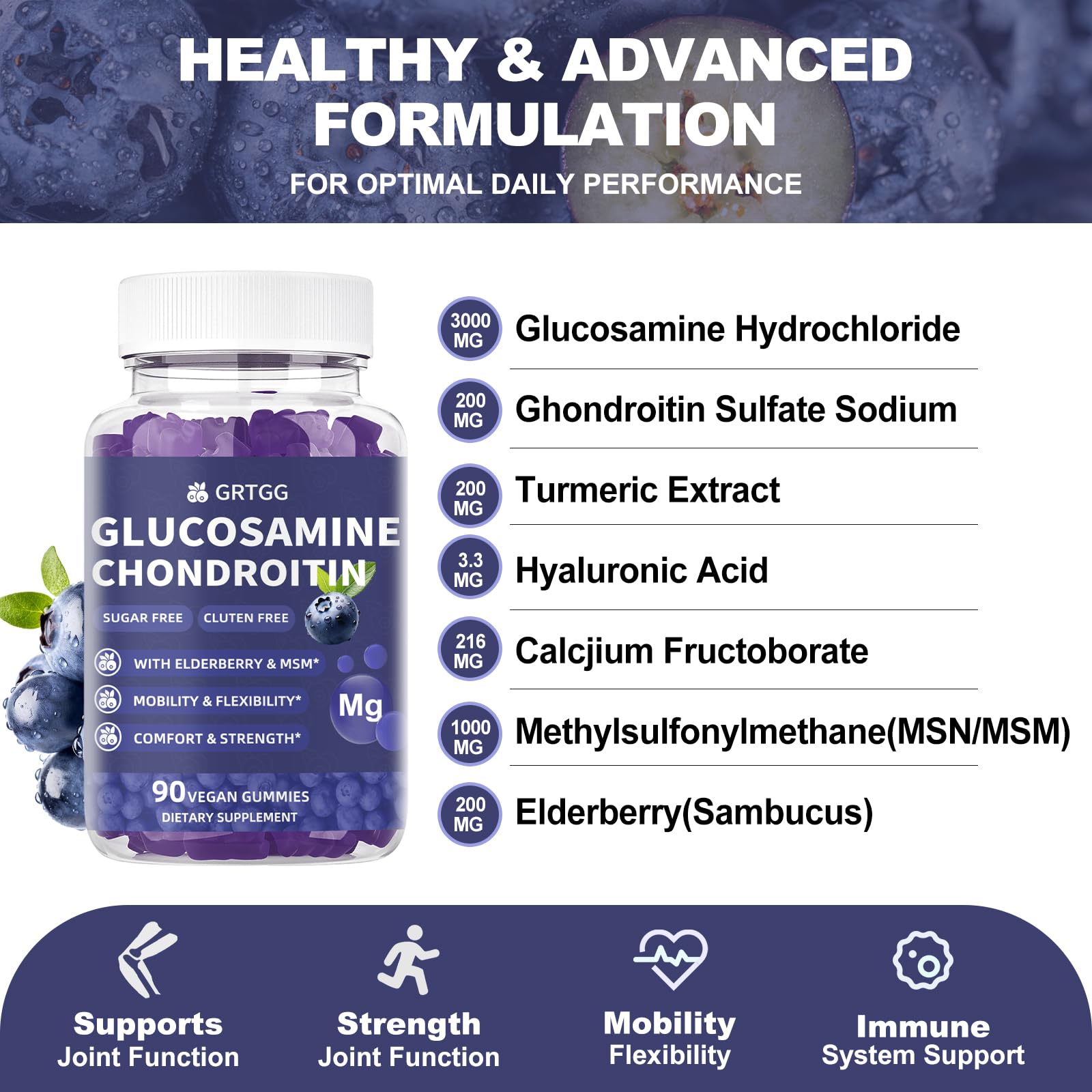 GRTGG Glucosamine Chondroitin Gummies gummy close-up highlights chewy texture