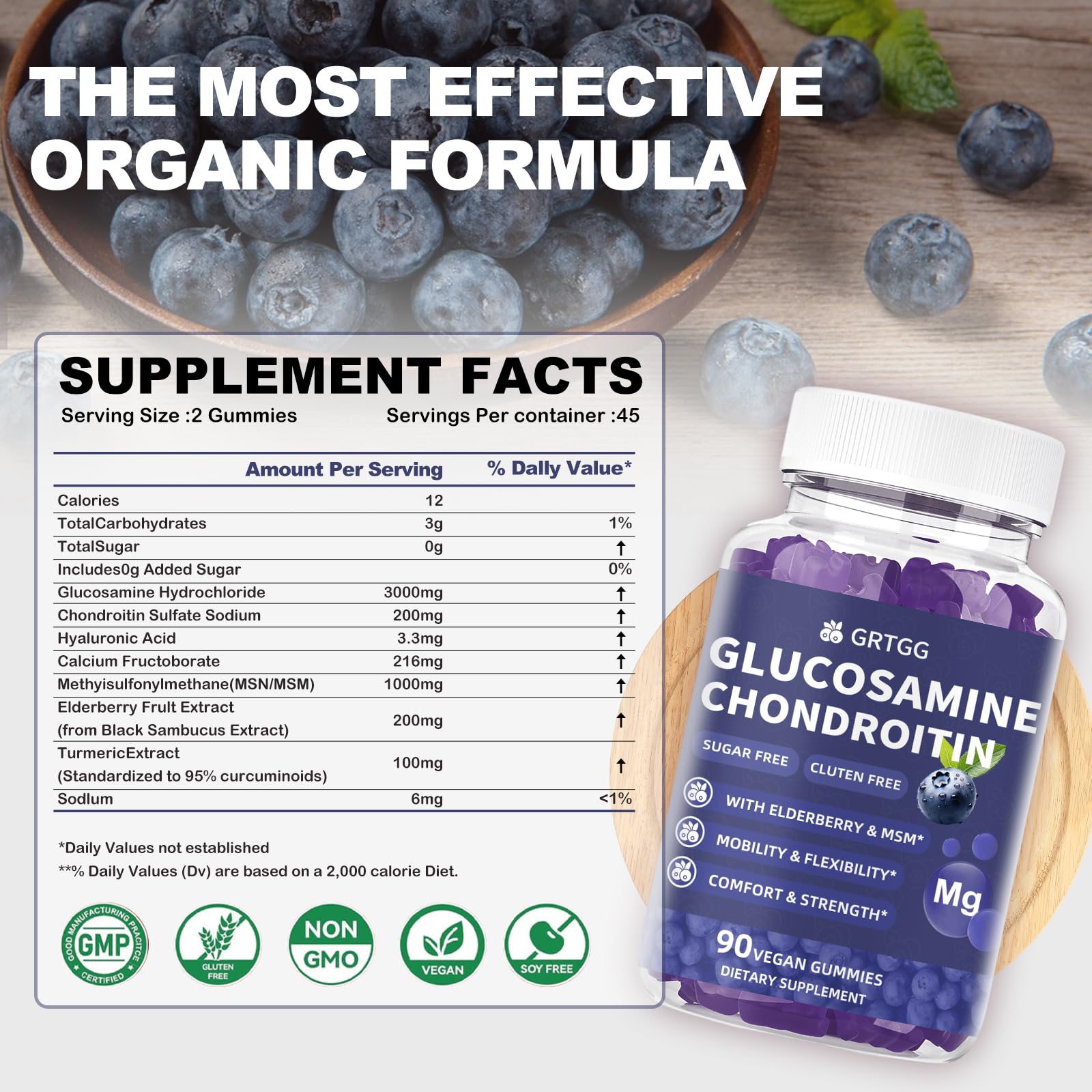 GRTGG Glucosamine Chondroitin Gummies jar with gummies for easy daily chew
