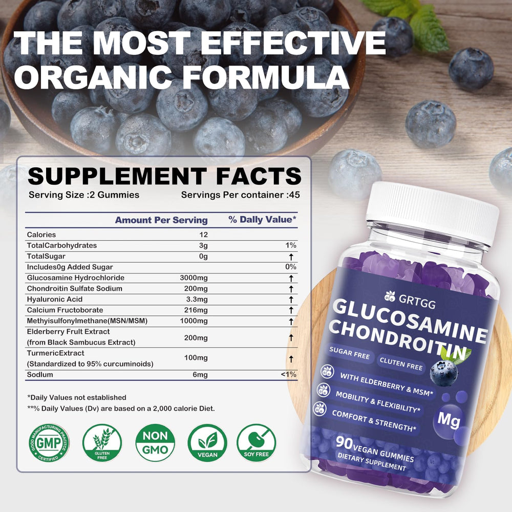 GRTGG Glucosamine Chondroitin Gummies jar with gummies for easy daily chew