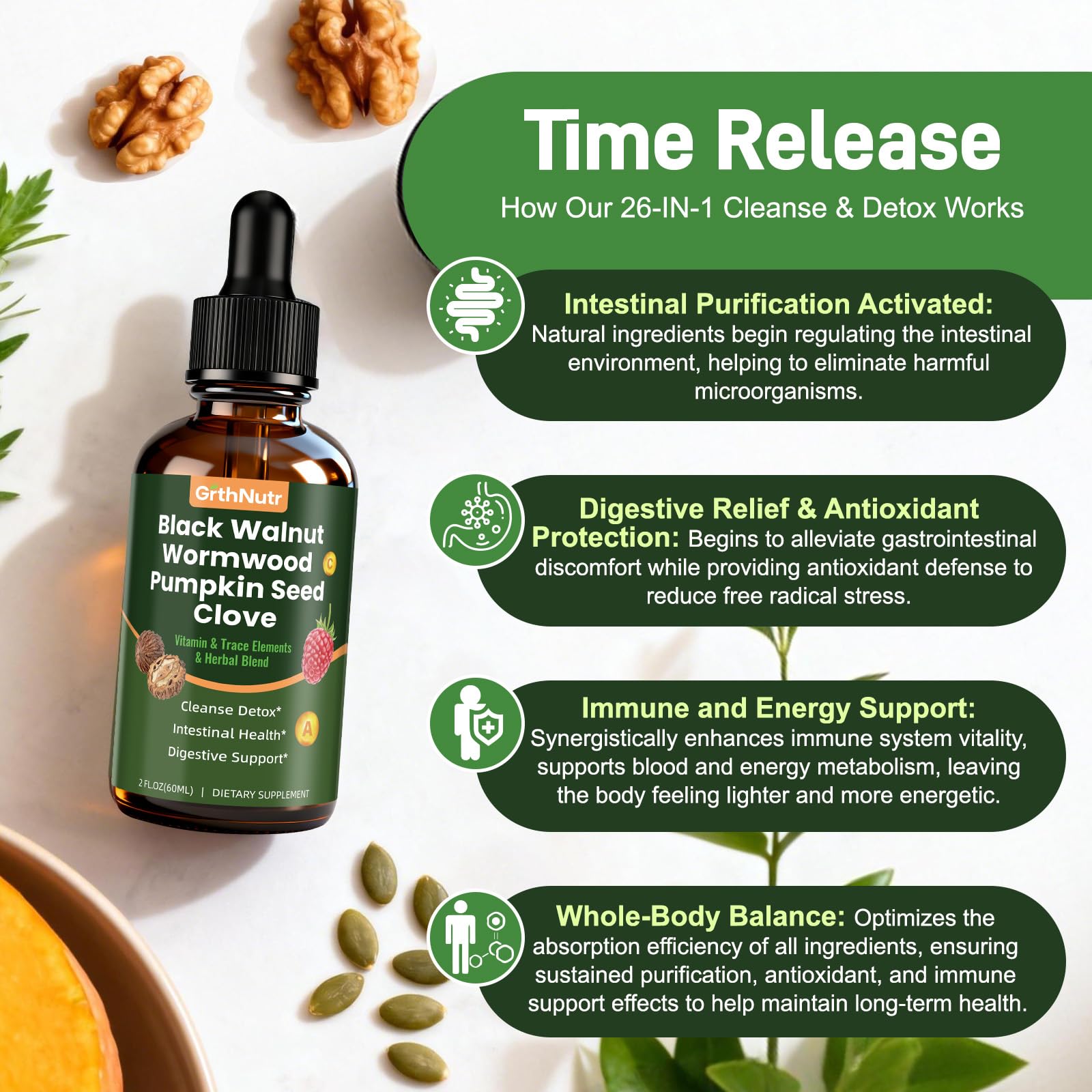 GrthNutr alcohol-free non-GMO formula highlighted for clean daily use.