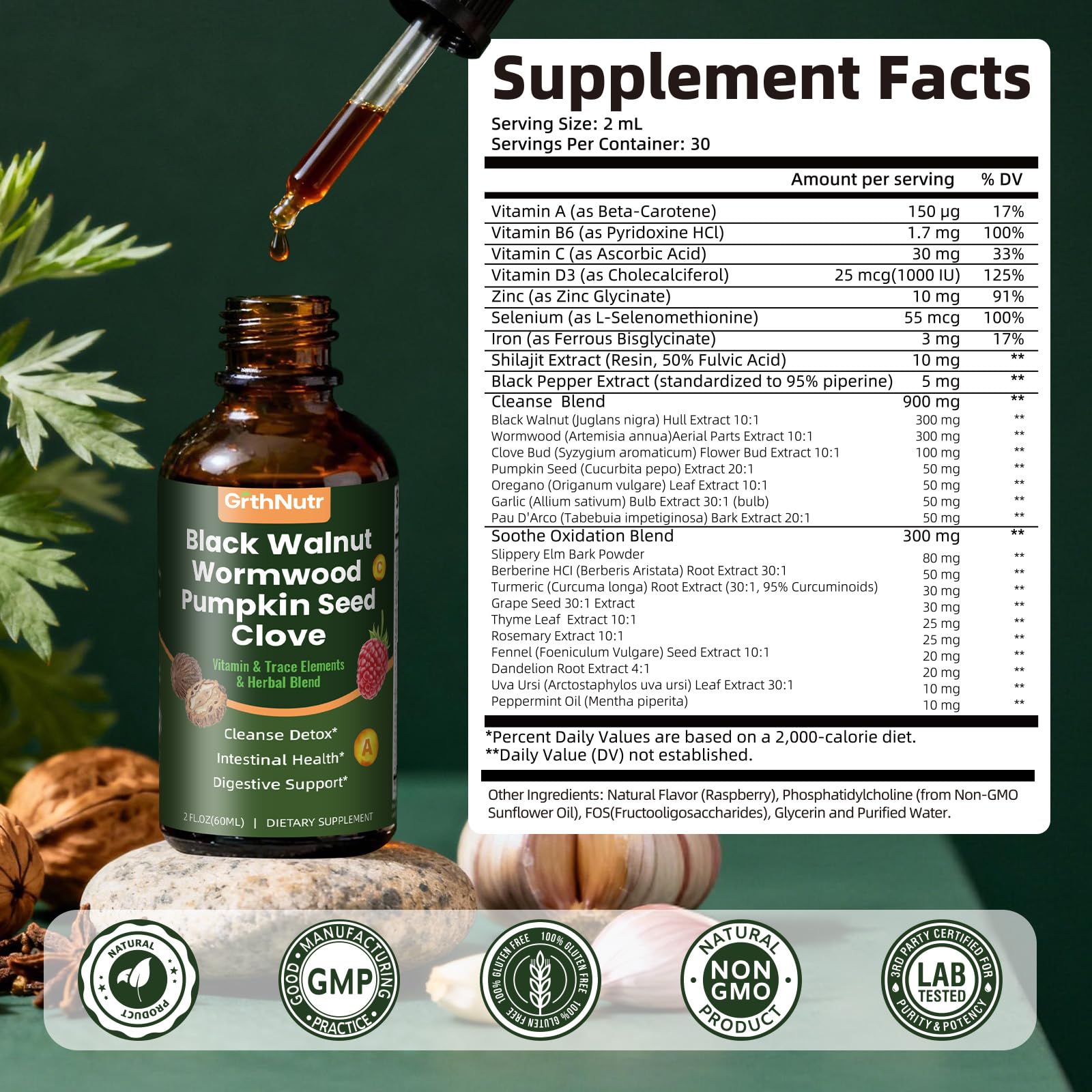 GrthNutr vitamin and mineral blend visible on label supports daily vitality.