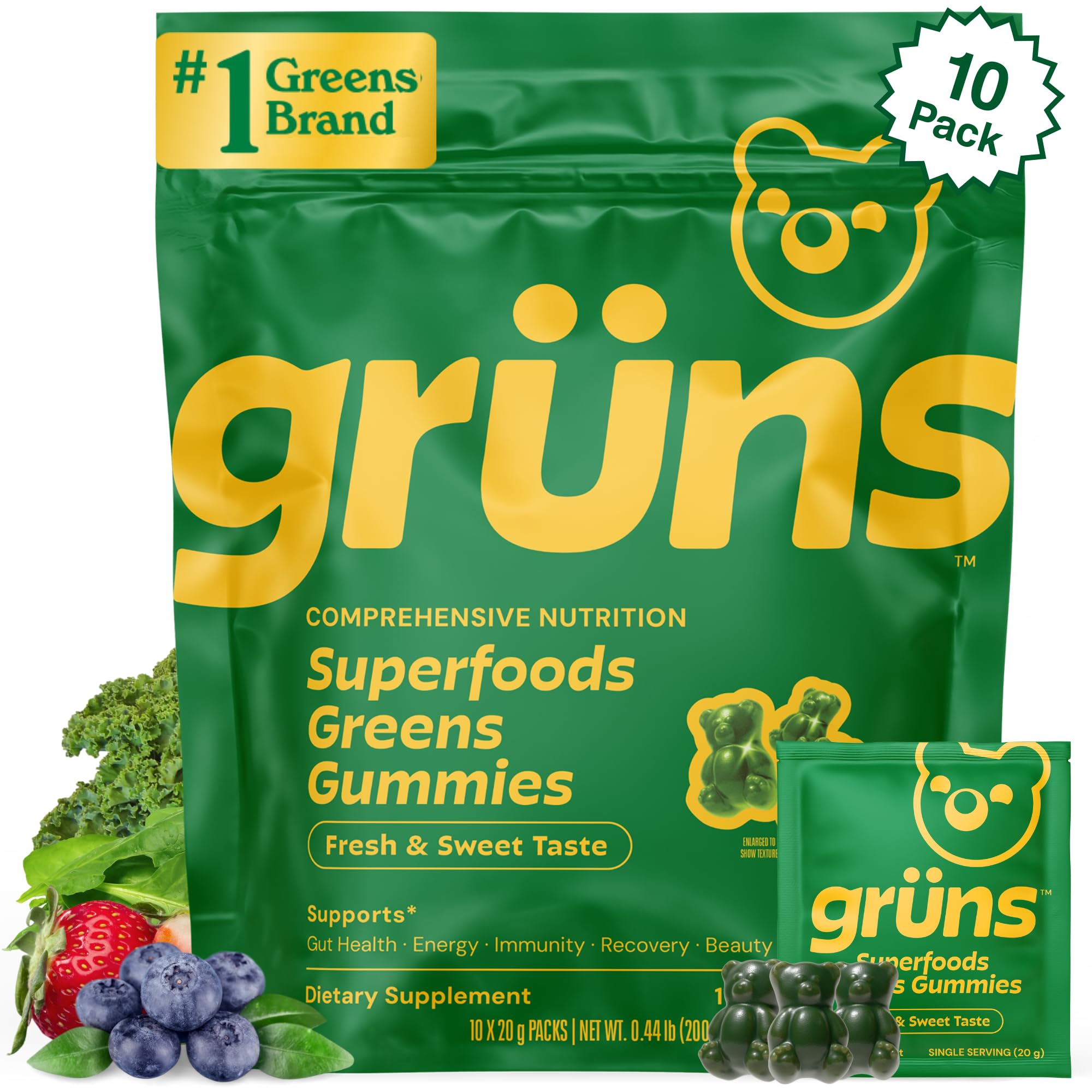 Grüns adult super greens gummies bottle front for daily routine