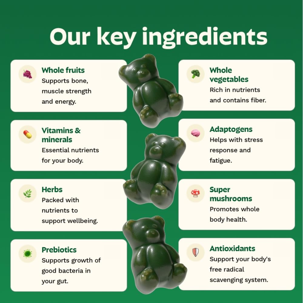 Grüns strawberry-flavor gummies close-up highlighting tasty daily nutrition.