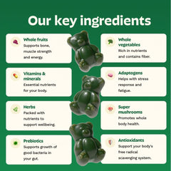 Grüns strawberry-flavor gummies close-up highlighting tasty daily nutrition.