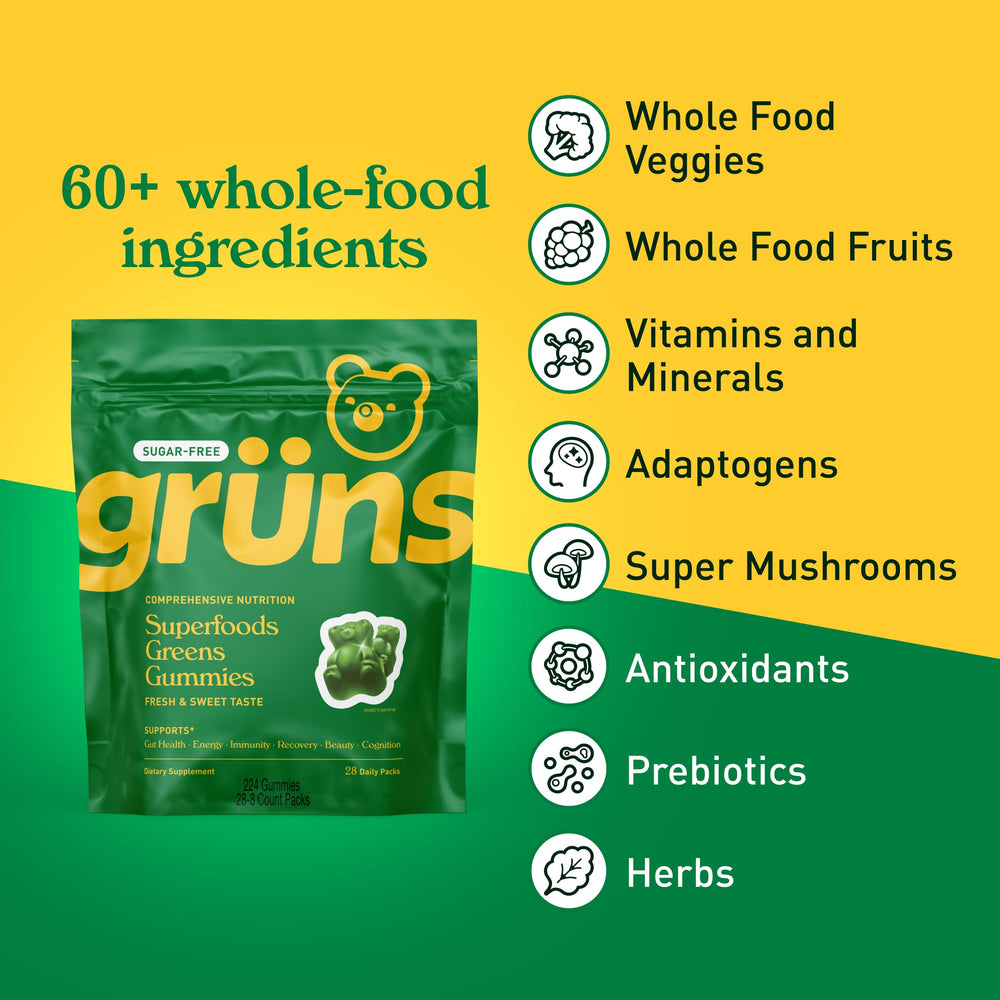 Grüns gummies methylated vitamins close-up highlight easy absorption and complete nutritional support.