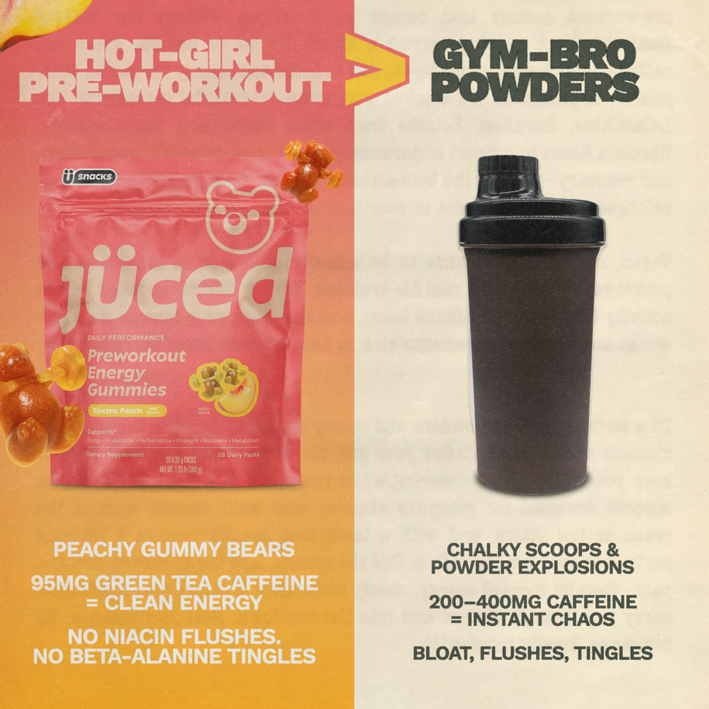 Grüns Juced electric peach pack opening demonstrates easy, mess-free preworkout use.