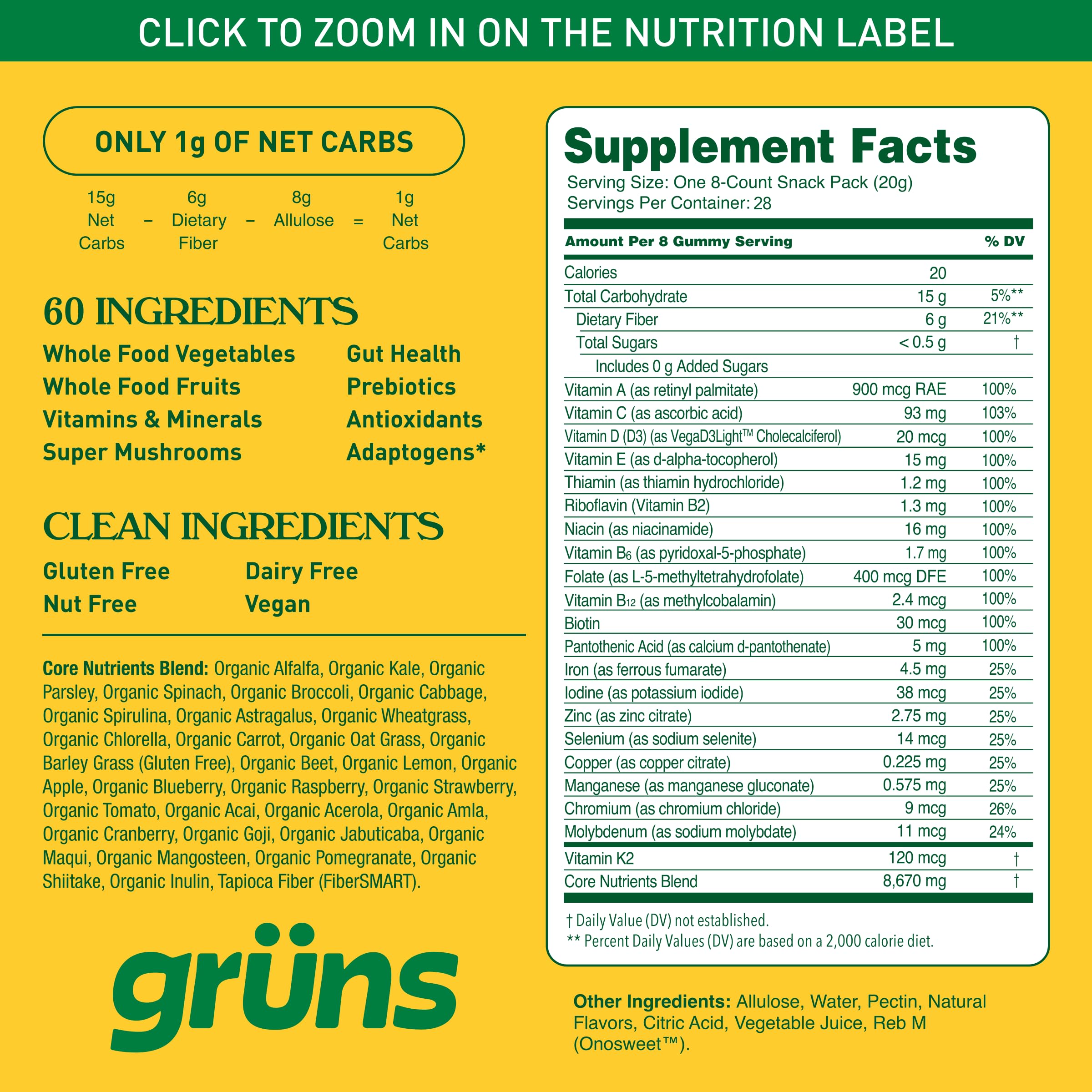 Grüns prebiotics and adaptogens pack showcases balanced daily nutrition routine.