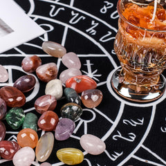 Polished agate stones show vibrant hues for altar displays.