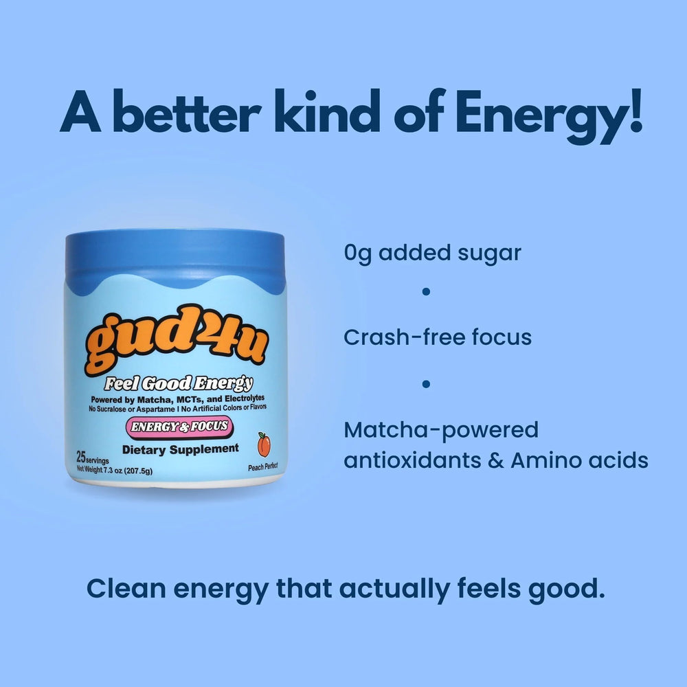Gud4u Peach Perfect glass highlights MCT energy for a smooth boost during routines