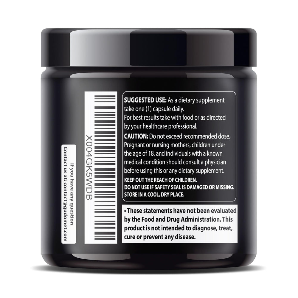 GUDOMET Berberine HCl and Garcinia Cambogia close-up bottle.