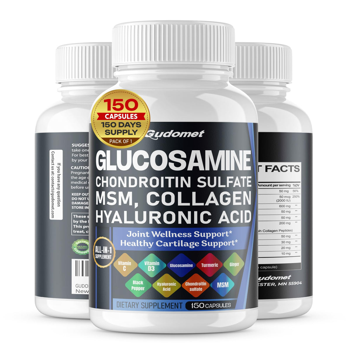 GUDOMET glucosamine-chondroitin-msm bottle for joint support.