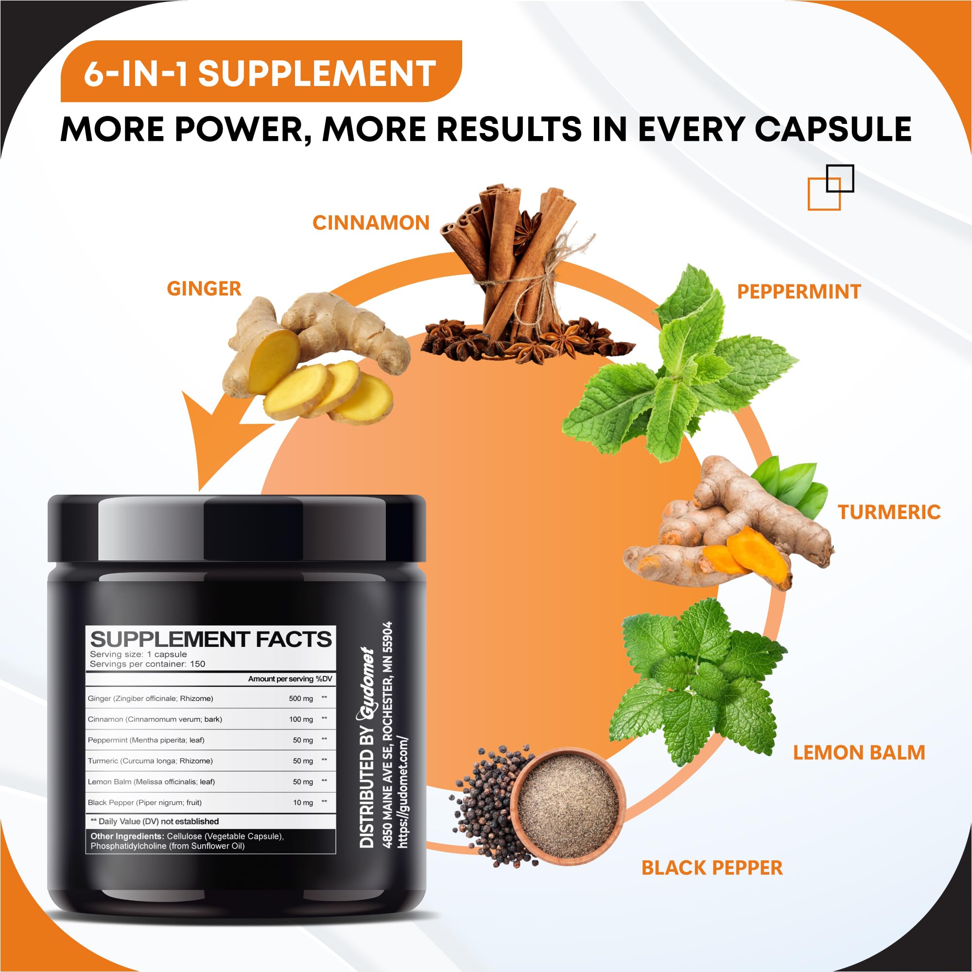Cinnamon sticks and turmeric with ginger imply a blended wellness profile