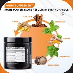 Cinnamon sticks and turmeric with ginger imply a blended wellness profile
