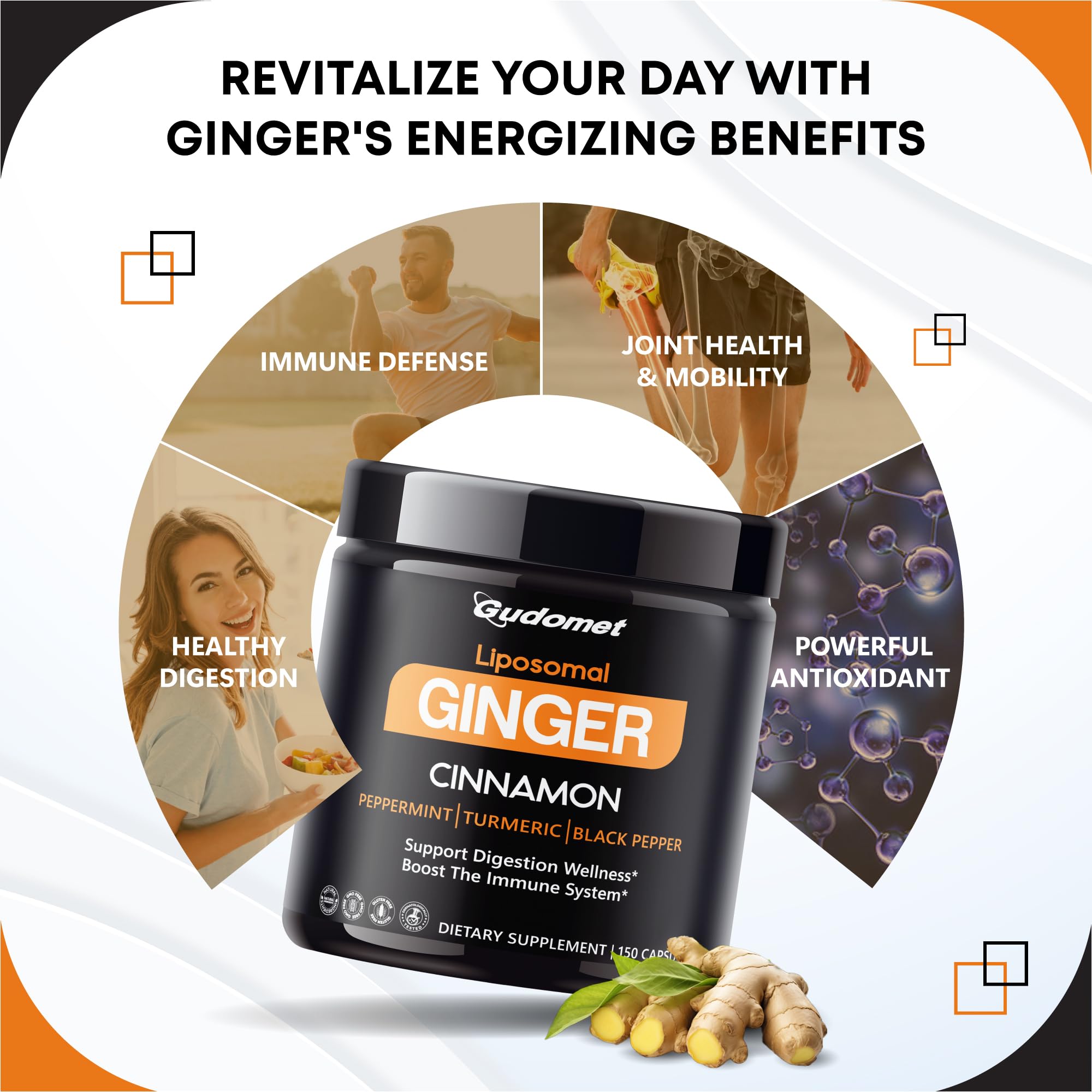 GUDOMET liposomal ginger root visible to emphasize natural ingredients